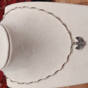 Vintage Sterling Silver Egyptian Goddess Isis Wavy Omega Sterling Necklace 16"